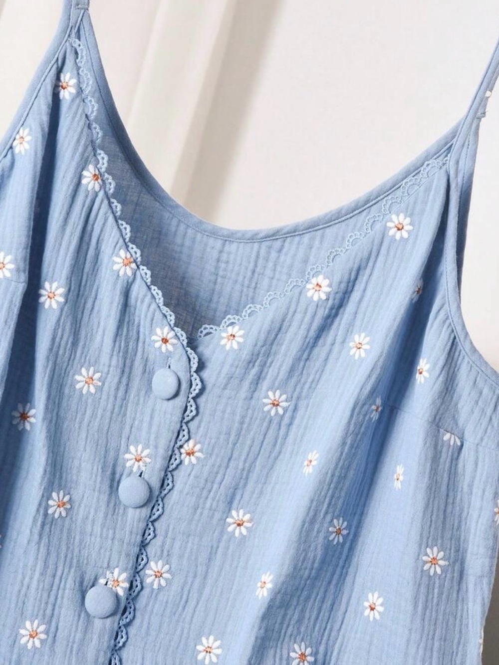Light Blue Daisy Embroidered Spaghetti Strap Top